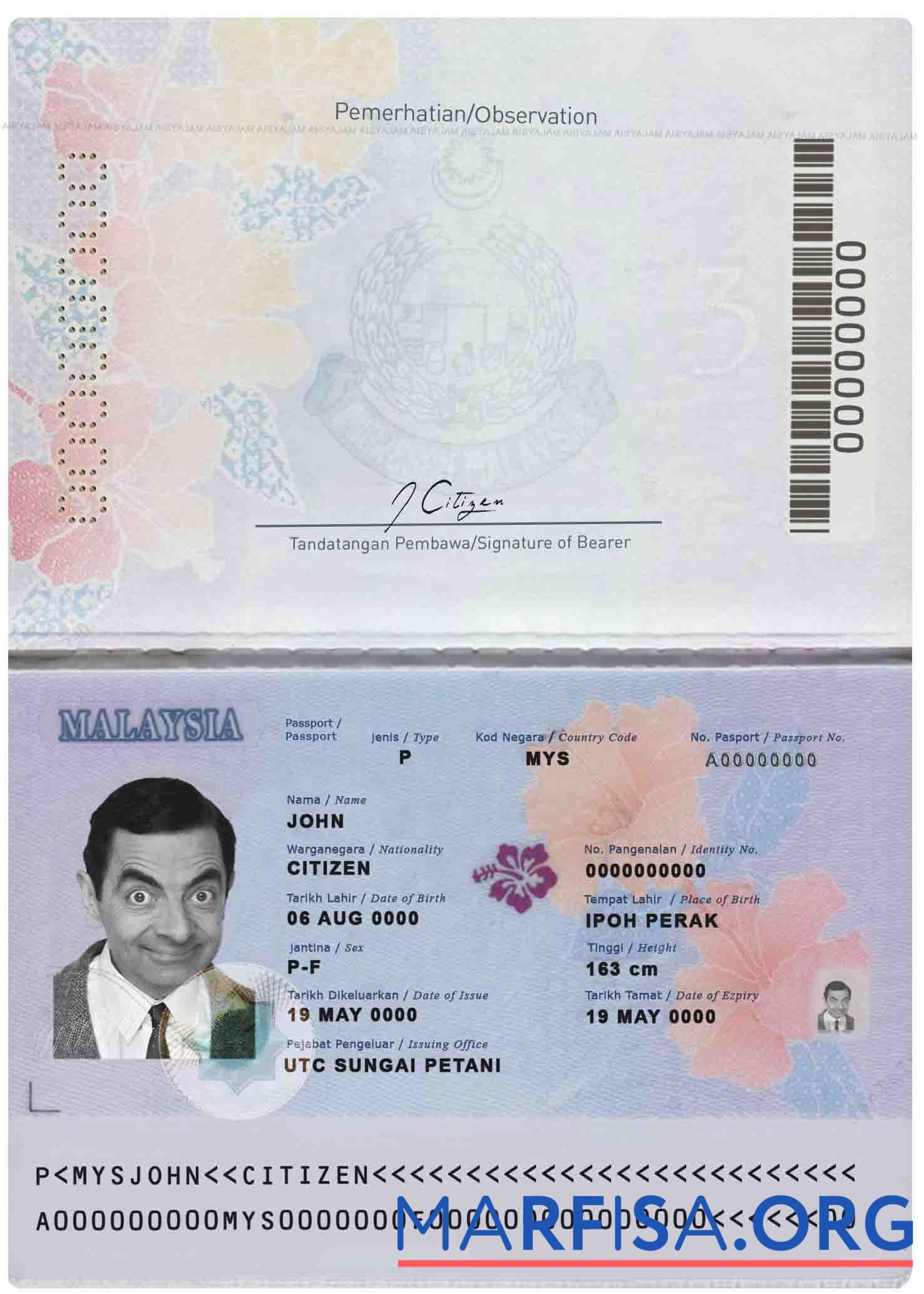 Blank Malaysia passport (2017 – present) example